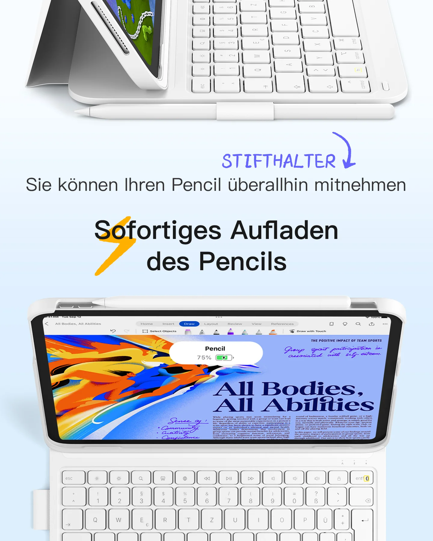 ban phim bluetooth kiem bao da inateck airtap cho ipad 11 10 air pro 11 inch bk2007 white 3 1